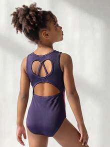 SHEIN Maillot de manga corta ajustado de cuello redondo sin espalda de color contrastante, diseñado para evitar la exposición, adecuado para deportes, gimnasia y competiciones de danza, para todas las estaciones - Azul - Ver 3
