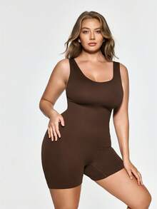 SHAPORA Women's Plus Size Seamless Tummy Control Waist Cincher Butt Lifter Leggings Bodysuit, 1pc - Coffee Brown - View 7