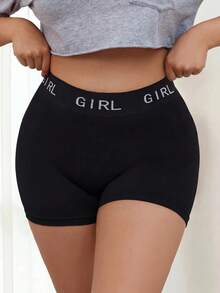 SHEIN Plus Size Seamless Underwear With Letter Print Elastic Band Sports - Black - View 1