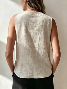 Zayélia Blusa casual versátil y elegante de uso diario, holgada, con cuello en V, gran volantes en el borde, sin mangas, para mujer, primavera-verano - Albaricoque - Ver 2