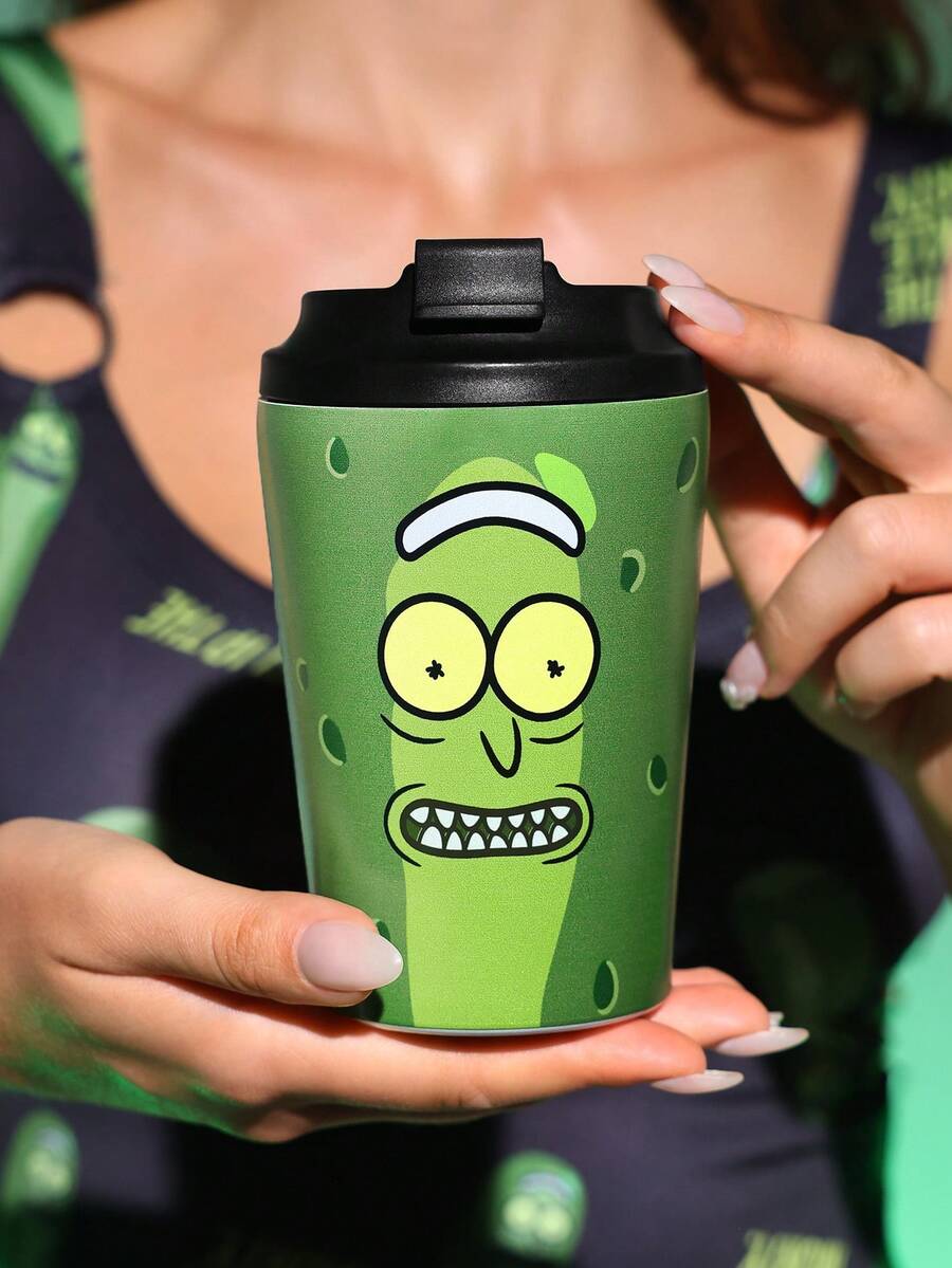Rick and Morty X SHEIN 360 Ml / 12 Oz 防漏不鏽鋼便攜隨行杯 - 墨綠色 - 查看 1