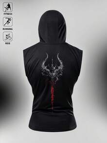 Gym Rark 男士連帽無袖印花時尚運動背心，健身房適用 - 黑色 - 查看 2