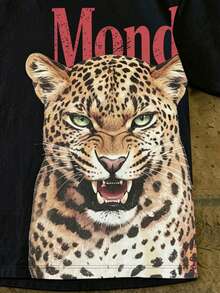 IslaSuriya Men's Summer Casual Letter And Leopard Print Crew Neck Short Sleeve T-Shirt - Multicolor - View 6