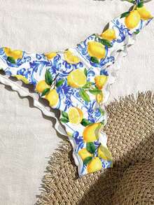 Swim Mod Women's Sexy Solid Color High Elasticity Ruffle Edge Design Bikini Set For Vacation - Multicolor - View 4