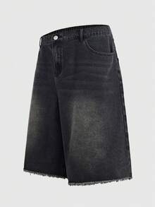 EASEVO Celana Pendek Denim Pria Ukuran Besar dengan Saku dan Kancing, Kasual, Serbaguna, untuk Sehari-hari, Liburan, Perjalanan, Warna Abu-abu Gelap, Cocok untuk Musim Panas. - Hitam - View 4