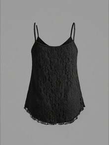SHEIN EZwear 大尺碼女款提花休閒日常細肩帶背心上衣 2件組 - 黑色 - 查看 5
