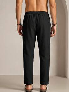 HIMLAND Men's Woven Casual Daily Young Business Solid Color Pants - Black - View 3