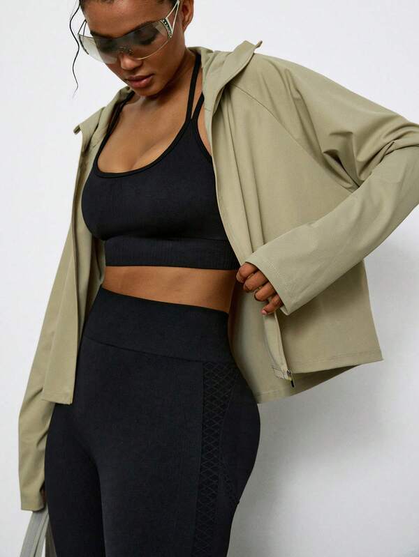 Voyena Plus Size Women's Hooded Sports Jacket, Sun Protection Outerwear, Zipper Jacket, Cropped Jacket, Sports, Fitness, Outdoor, Sunshade Fall