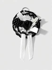ROMWE Anime 1個 Sweet Academy 黑粉波點翅膀網紗蕾絲緞帶手工複雜玫瑰胸花 DIY 鑰匙圈包包吊飾，女士配飾節日禮物 - 彩色 - 查看 8