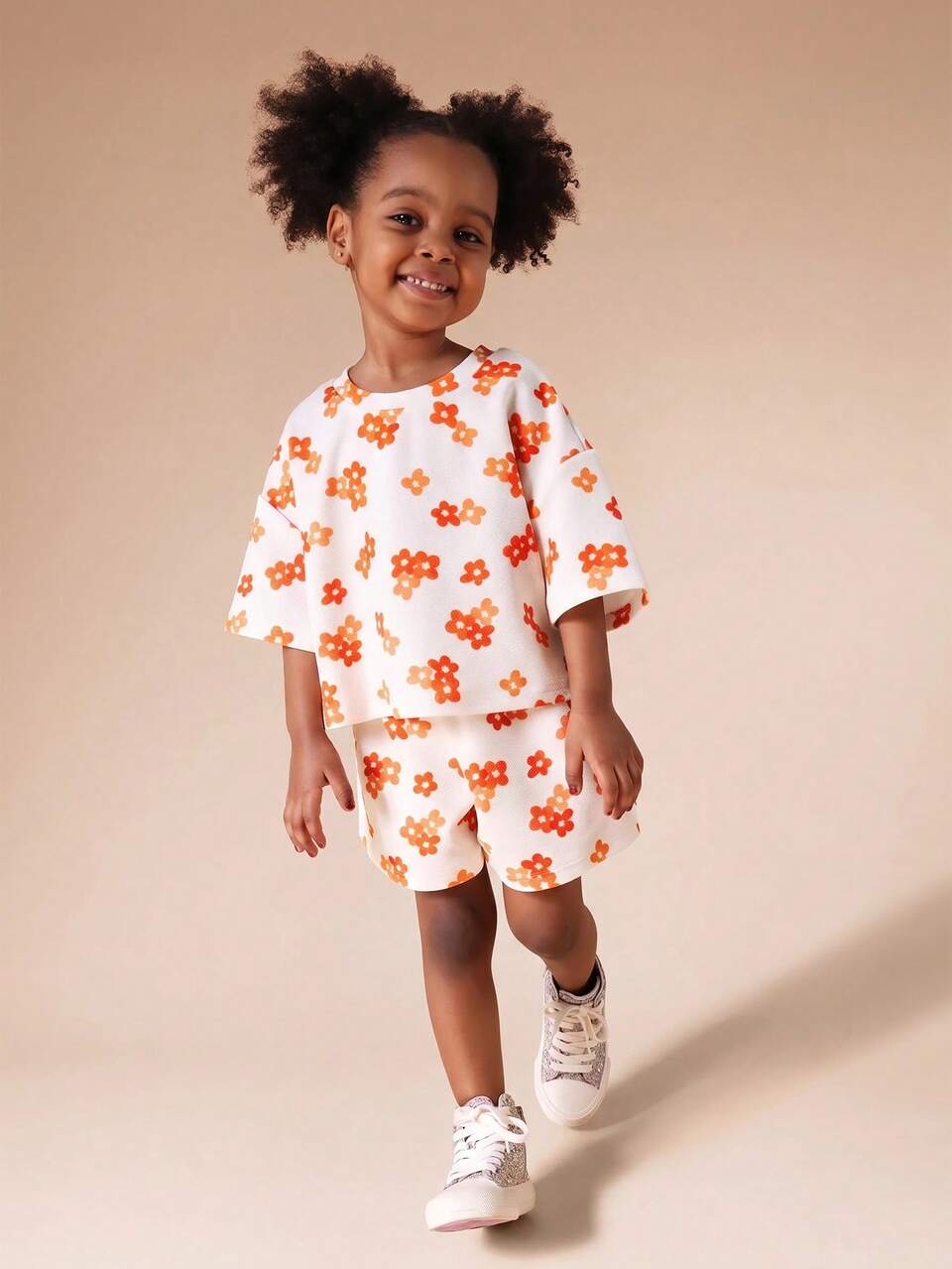 Girls Floral Print T-Shirt And Shorts Co-Ord Set Oversized Top Summer Casual Matching Outfit