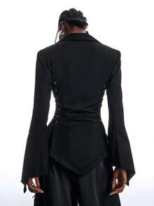 LYSMO Women's Fashionable Street Style Drawstring Tie-Up Elegant Blazer - Black - View 2
