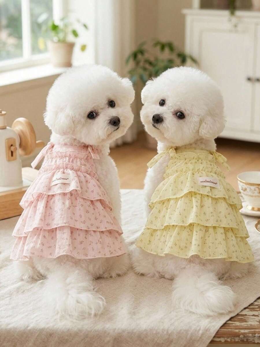 PETSIN 1件层叠花卉猫咪连衣裙,防掉毛公主吊带裙,适合布偶猫幼猫夏季穿着 - 彩色 - 查看 1