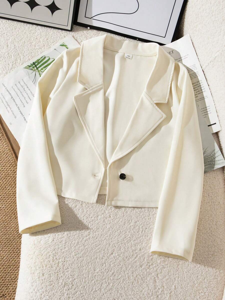 Tween Girl Spring/Autumn Casual Versatile Solid Color Jacket - White - View 1