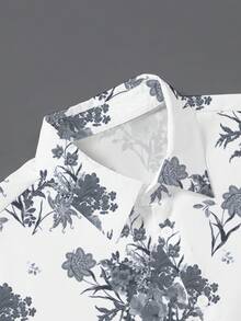 Alderstead 男士灰色花卉印花短袖鈕扣襯衫與純色抽繩短褲2件套，熱帶海灘穿搭，適合度假、度假村、儀式 - 彩色 - 查看 4