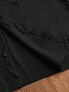 EASEVO 男士大尺碼素色短袖單排扣休閒口袋襯衫 - 黑色 - 查看 6