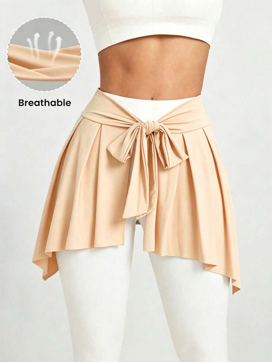 Menodora SHEIN Sport Menodora SHEIN Sport 女款素色極簡主義繫帶運動裙外罩裙 - 卡其色 - 查看 1