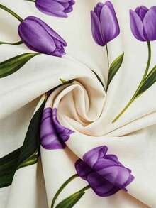 GlowEve CURVE Celana Panjang Ukuran Besar Kasual Liburan Motif Bunga Kaki Lebar Musim Gugur - Purple - View 5