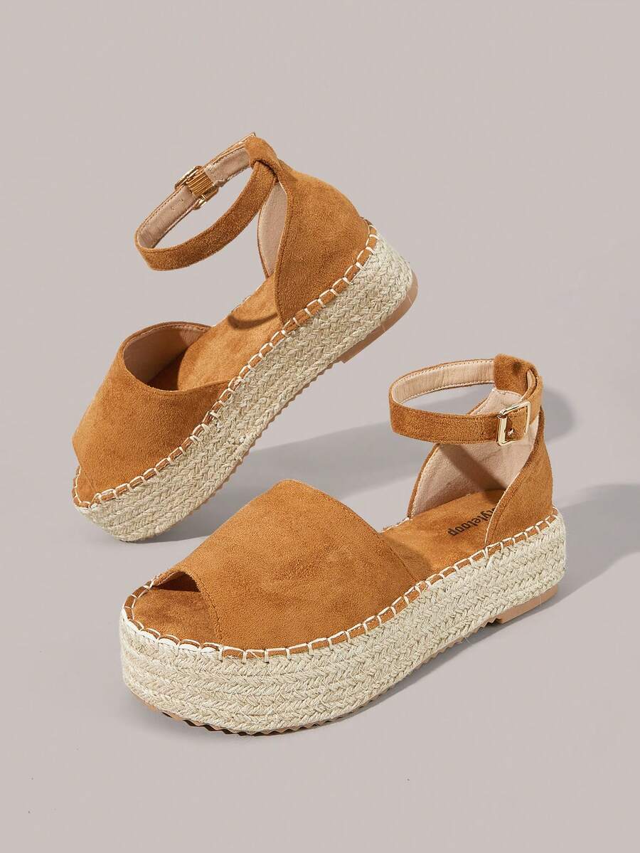 Styleloop Women's Slope Heel Platform Sandals, Summer Open-Toed Bohemian Vacation Sandals, Hemp Rope Woven Roman Beach Sandals, Buckle Dress Shoes, Sui - Camel - View 1