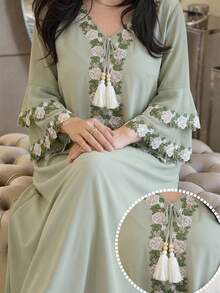 Al Najma 大尺碼女款土耳其長洋裝與阿拉伯傳統阿巴雅 - 綠色 - 查看 2
