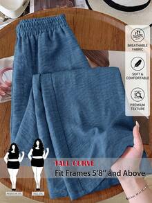 SHEIN Tall CURVE 大码休闲阔腿裤 - 黑色 - 查看 2