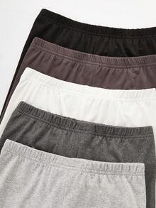 5 piezas/Set Leggings cortos de color negro sólido, estilo minimalista, cómodos y de ajuste ceñido para niñas - Multicolor - Ver 4