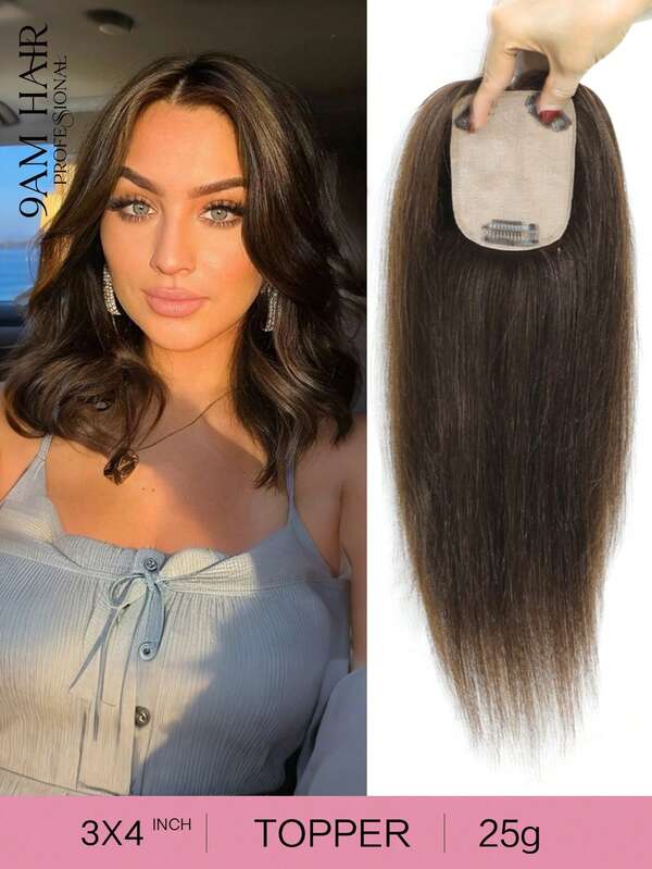 12inch Hair Toppers For Women Real Human Hair Topper Straight Hair Toppers For Women With Thinning Hair 4*3inch Base Size Topper Clip In Hair Extensions Light Brown HairPiece