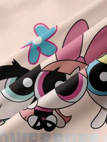 THE POWERPUFF GIRLS X SHEIN Baby Girl Casual Cute Cartoon & Letter Print Color Block Loose Fit Pullover Sweatshirt, Spring/Autumn Fall Winter - White - View 6