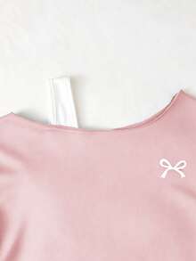 SHEIN 青少年女孩秋季套裝 2件組圓領秋冬衛衣套裝，不對稱肩領口搭配肩帶拼接設計 - 粉色 - 查看 3
