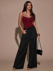 SHEIN BAE 女款性感辣妹蕾絲拼接優雅細肩帶背心 - 酒紅色 - 查看 3