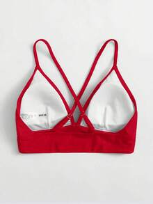 Swim Basics 女款夏季海灘純色交叉背比基尼上衣 - 紅色 - 查看 2