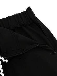 GlowEve CURVE Women's Fashion Elegant Elastic Waistband Invisible Zipper Wavy Webbing Tie Long Pants, Suitable For Daily, Commuting Outfits Fall - Black - View 5
