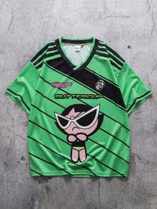 THE POWERPUFF GIRLS X SHEIN 男士V领短袖休闲T恤 - - 綠色 - 查看 8
