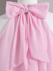 Teen Girls' Sophisticated Pink Halter Neck Chiffon Mini Dress, Ruched Waist & Ruffle Hem Detail, Unique Fairy Short Dress For Daily & Party Wear - Pink - View 5