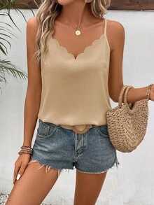 SHEIN Frenchy 女款素色圓弧下擺休閒百搭細肩帶背心上衣 - 彩色 - 查看 9