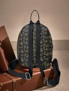 Harry Potter | ROMWE Harry Potter Retro Ladies Fashion Backpack, Lightweight Mini Durable Compact Backpack, Suitable For Back To School And Travel - black gold - View 5