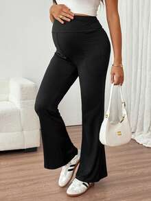SHEIN Maternity Casual Versatile Solid Color Leggings,Autumn Outfit For Women - Black - View 6
