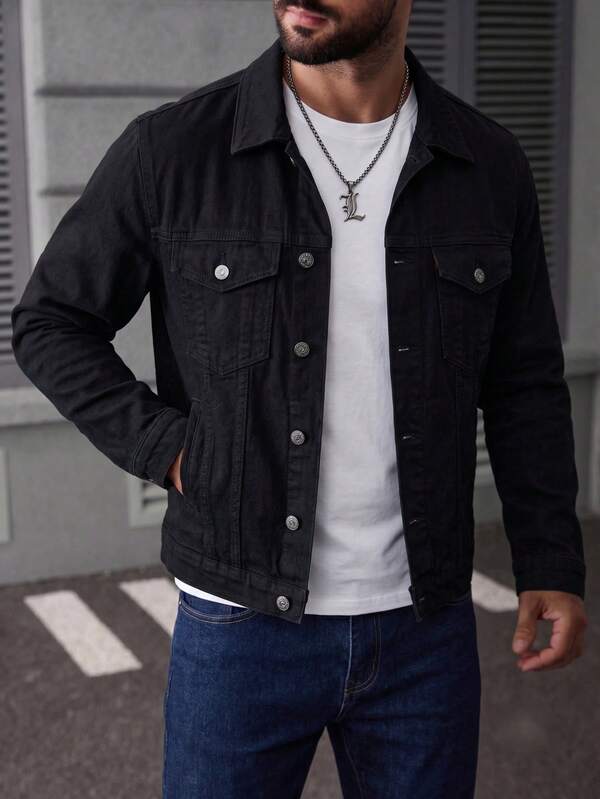Chamarra vaquera mezclilla hombre chaqueta denim casual botones metálicos bolsillos corte regular estilo urbano moderno prenda exterior versátil outfit diario look streetwear masculino