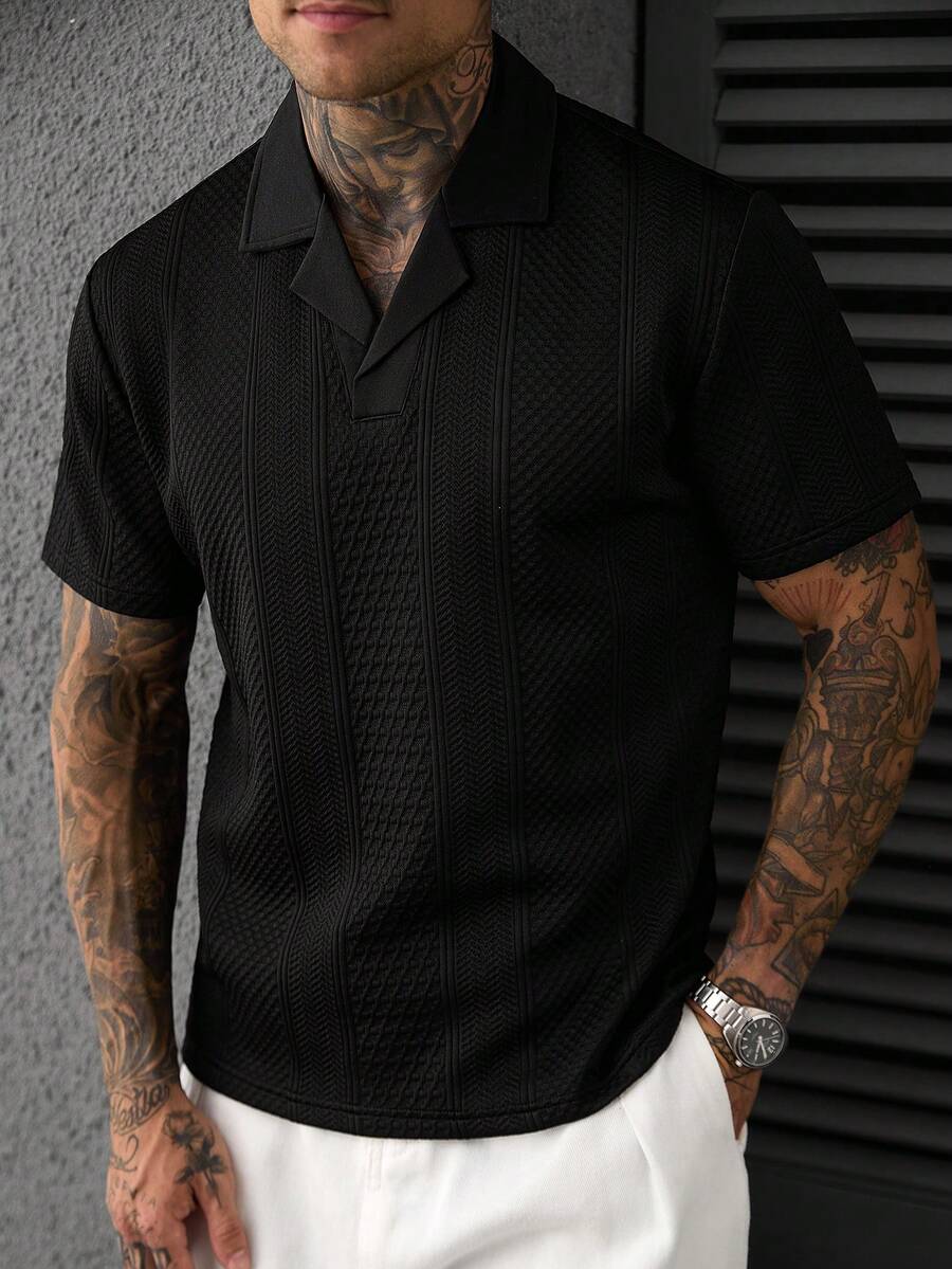 SLATEMANN Men's Solid Color Minimalist Casual Fashion Daily Versatile Short Sleeve Polo Shirt - Black - View 1