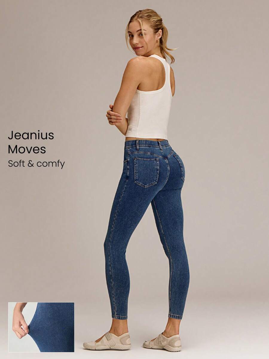 GLOWMODE Jeggings clásicos vaqueros super elásticos Jeanious, con cinco bolsillos para uso diario de yoga - Lavado ligero - Ver 1