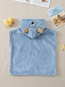 SHEIN 男嬰通用可愛小狗造型毛絨吸水浴袍，適合日常洗澡、海灘、游泳、度假、沙灘使用 - 藍色 - 查看 5