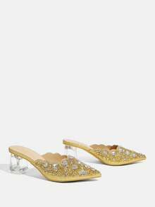 CUCCOO TILAWA Women's Crystal And Glass Rhinestone Pointed Women's High-Heeled Shoes, Suitable For Going Out, Banquets, Parties And Other Activities - Gold - View 4