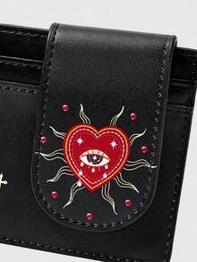 ROMWE Goth Vintage Dark Punk Print Multi-Compartment Storage Card Bag - Black print red - View 4