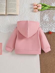SHEIN 1件女嬰粉色純色保暖內裡加厚連帽拉鍊長袖毛絨保暖外套上衣，附草莓刺繡，休閒甜美可愛韓風外套，適合秋冬日常外出、上學、旅行、度假、派對等場合 - 粉色 - 查看 8