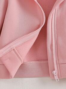 SHEIN 1件女嬰粉色純色保暖內裡加厚連帽拉鍊長袖毛絨保暖外套上衣，附草莓刺繡，休閒甜美可愛韓風外套，適合秋冬日常外出、上學、旅行、度假、派對等場合 - 粉色 - 查看 10