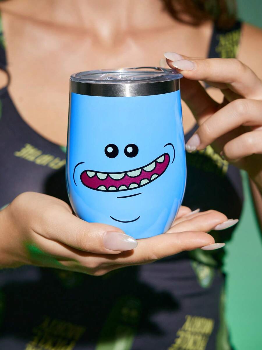 Rick and Morty X SHEIN 360 ml / 12 oz 不鏽鋼防漏蓋杯，適用於熱飲/冷飲，適用於大多數杯架，禮品首選 - 淺藍色 - 查看 1