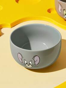 TOM & JERRY X SHEIN 經典貓鼠主題陶瓷碗，可愛角色印花穀物碗，沙拉/湯碗，適用於早餐與日常使用 - 淺灰色 - 查看 4