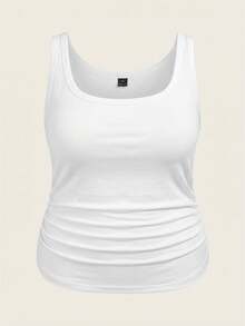 Slaydiva Casual Minimalist White Plus Size Padded Tank Top Suitable For Summer - White - View 4