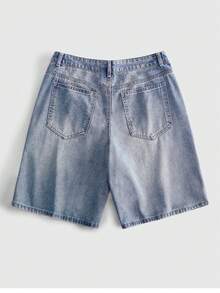 ROMWE MEN Men's Printed Pattern Loose Fit Denim Shorts - Blue - View 4