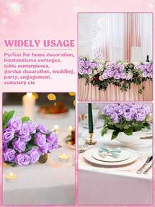 12/20/40piezas Rosas Artificiales Púrpura Flores de Regalo Premium para el Día de San Valentín para Decoración del Hogar, Habitación, Mesa, Boda, Ramo de Novia, Corsage de Muñeca, Arreglo de Florero en Comedor, Dormitorio - Morado - Ver 8