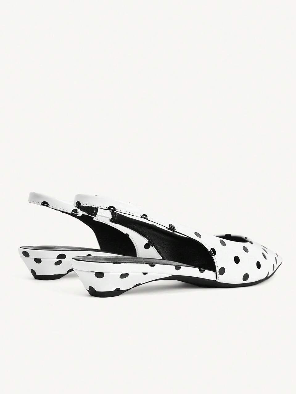 CUCCOO CHICEST White Polka Dot Small Slope Heel Low Heel High Class Elegant Retro White Patent Leather PU Glossy Women's Flat Shoes Dew Heel Commuter Dating